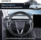 Steering Wheel Cover for Tesla Model 3 Highland(2024-Present)/ Model Y Juniper(2025-Present),Anti-Slip,Comfortable Grip,Breathable,Customized for Tesla Model 3/Y Accessories,Matte Black