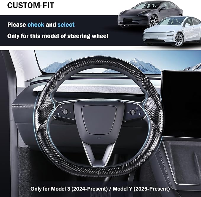 Steering Wheel Cover for Tesla Model 3 Highland(2024-Present)/ Model Y Juniper(2025-Present),Anti-Slip,Comfortable Grip,Breathable,Customized for Tesla Model 3/Y Accessories,Matte Black