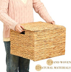 Jingmore 1 Pack Large Decorative File Box Water Hyacinth Letter/Legal Size File Organizer with Lid Collapsible Hand Woven Fil
