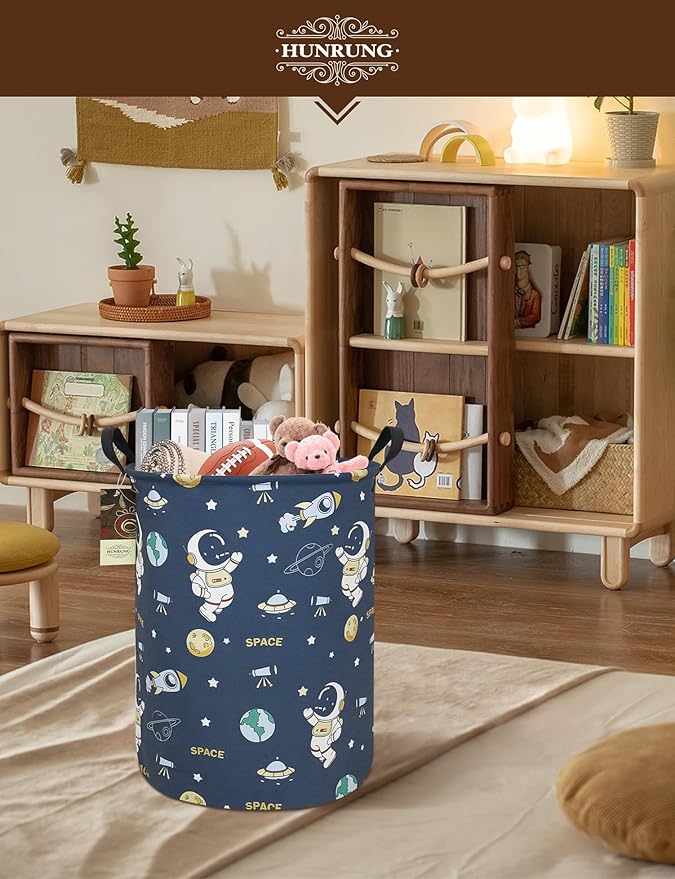 HUNRUNG Laundry Hamper,Large Canvas Fabric Lightweight Storage Basket Toy Organizer Dirty Clothes Collapsible Waterproof for 