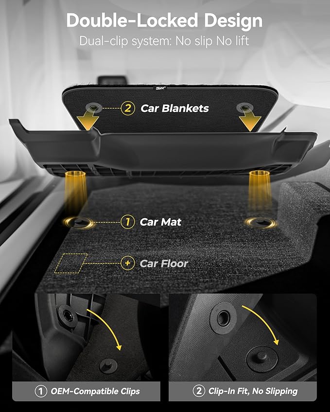 3W Floor Mats with First Row Carpets for Toyota Tacoma 2016-2023, TPE Floor Liner Thickened Carpet with Safety Locks and Driver Heel Pad fit Tacoma Cars Accessory(Only for Double Cab and Automatic)