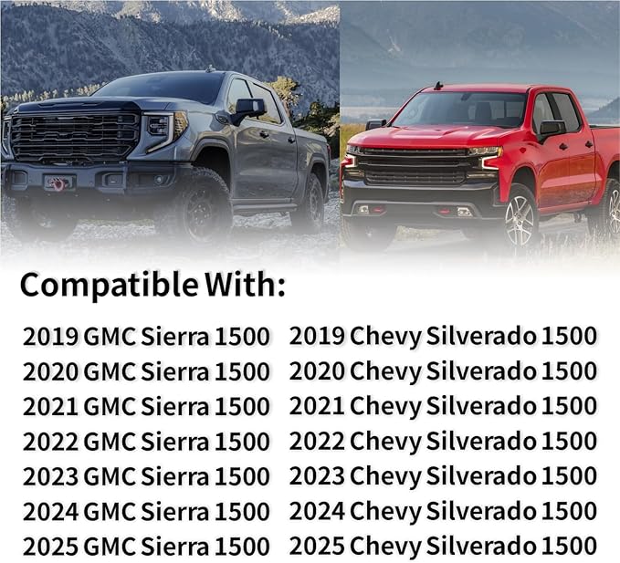 Left Driver Side Mirror Glass Compatible with 2019 2020 2021 2022 2023 2024 2025 Chevy Silverado 1500 GMC Sierra 1500 With backing plate Heated (with a tool) Replace# GM1324159 84309708
