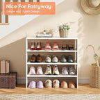 2 Pack Expandable White Shoe Rack Organizer for Closet, 2-Tier Stackable Shoe Storage Shelf, Small Iron Wood Combination Shoe