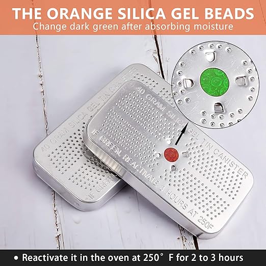 Patelai 5 Pieces 40 Gram Silica Gel Dehumidifier Desiccant Silica Gel Canister Reusable Absorber Orange Desiccant Canisters