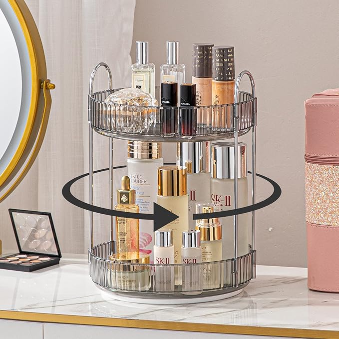 shuang qing Rotating Makeup Organizer for Vanity, High-Capacity Skincare Clear Make Up Storage Perfume Organizers Cosmetic Dr