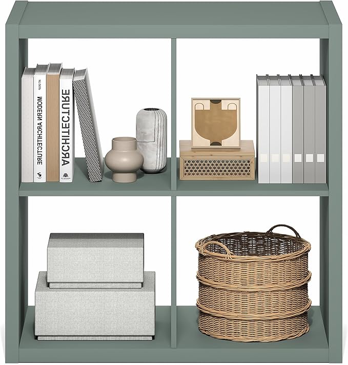 Furinno Cubicle Book Shelf, 4-Cube Bookshelf, Extra Thick Frame Reversible Bookcase with Open Back, 14.6" x 30" x 30", for Li