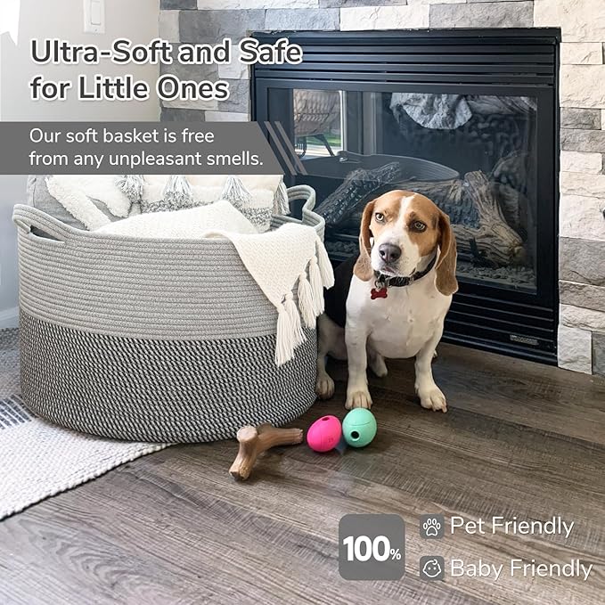 INDRESSME Extra Large Laundry Basket, Cotton Rope Blanket Basket for Nursery Living Room, Decorative Woven Storage Basket wit