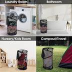 BATTOO Collapsible Laundry Basket with Lid Foldable Mesh Pop Up Hamper with Handles for Laundry Room, Bathroom, Kids Room, Co