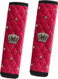 2 Pcs Plush Car Seat Belt Cover Shoulder Pad with Rhinestone Crown - Pink