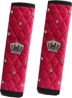 2 Pcs Plush Car Seat Belt Cover Shoulder Pad with Rhinestone Crown - Pink