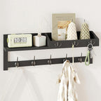AMBIRD Wall Hooks with Shelf, 26.57 Inch Entryway Wood Coat Hooks for Wall, Coat Rack Wall Mount Rack with 5 Dual Hooks 3 Key