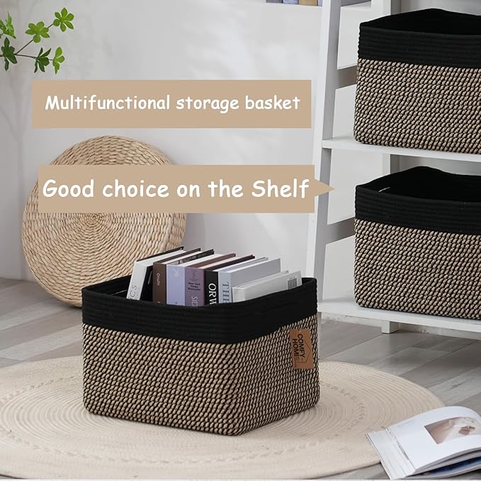 COMFY-HOMI Cotton Rope Woven Basket with Handles for Shelves,Toys,Book, Cloth Storage Baskets Bin for Organizing-13.5"x11"x9.