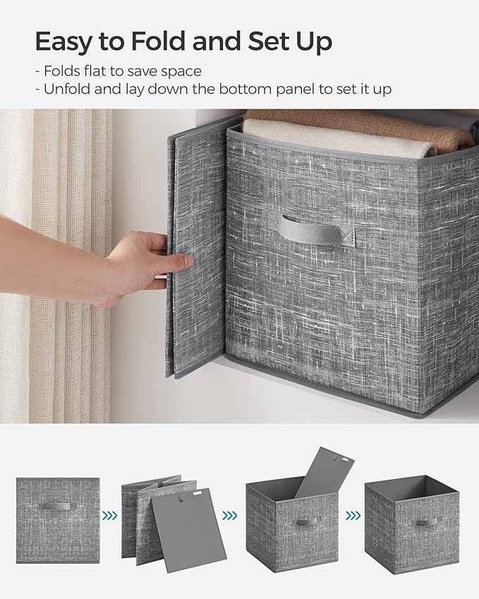 SONGMICS Storage Cubes, 13-Inch Non-Woven Fabric Bins with Double Handles, Set of 6, Closet Organizers for Shelves, Foldable,