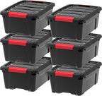 IRIS USA 13 QT Plastic Storage Box with Lid and Latches - 6 Pack - BPA-Free, Garage Organizing Solution, Durable Nestable Sta