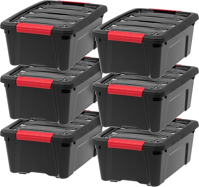 IRIS USA 13 QT Plastic Storage Box with Lid and Latches - 6 Pack - BPA-Free, Garage Organizing Solution, Durable Nestable Sta