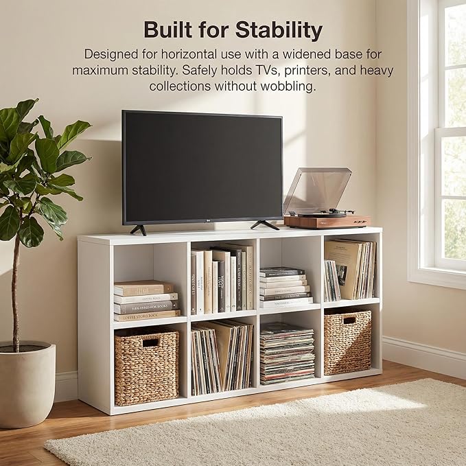 YESHOMY 8-Cube Storage Organizer, 2-Tier White Bookshelf Open Frame, Modern Bookcase Display Shelf with Adjustable Shelves fo