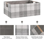 Fabric Storage Bin Box Collapsible Cotton Linen Storage Cube with Wooden Handles Rectangular Decorative Home Organizer Clothe