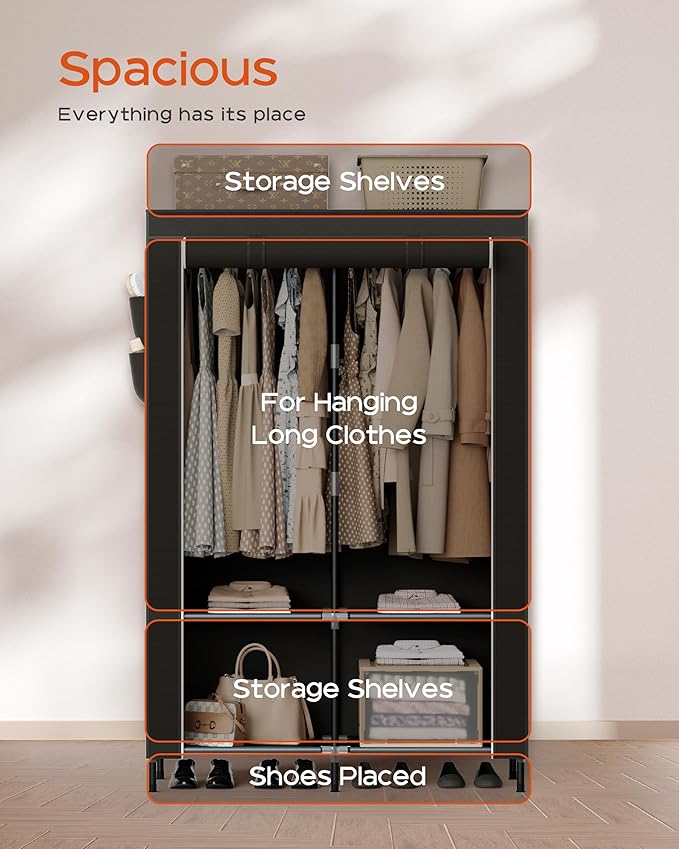 CASAMAYA Portable Closet, 34 Inch Large Capacity Wardrobe Closet with Cover, Clothes Storage Organizer with Shelves and 2 Han