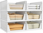 Pinkpum 6 Pack Closet Organizers Storage Bins, Stackable Plastic Drawer Basket for Clothing, Stackable Storage Bins Shelf Sto