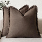 Foindtower Set of 2 Decorative Linen Fringe Throw Pillow Covers Cozy Boho Farmhouse Cushion Cover with Tassels Soft Accent Pi
