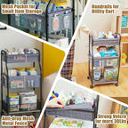 3-Tier Baby Diaper Caddy Organizer and Storage Cart, Mobile Metal Utility Cart with Rolling Wheels for Nursery Essentials wit