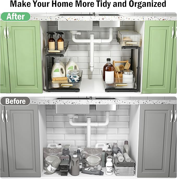 ARSTPEOE Under Sink Organizer - 2 Packs Multi-Purpose Pull-Out Storage Organizers, Slide out Pull out Cabinet Organizer Shelf