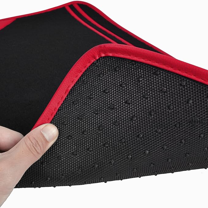 CAR PASS Red Edge Leather Car Floor Mats, Universal Waterproof Car Mats with Double Stitch Line and Anti-Slip Backing Design,