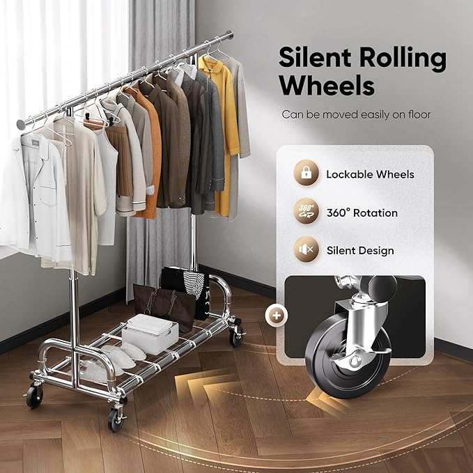 HOKEEPER Clothing Racks Heavy Duty Clothes Rack Adjustable Garment Rack for Hanging Clothes, Portable Coat Rack with Lockable