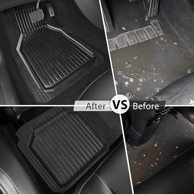 CAR PASS Heavy Duty Rubber Floor Mats for Car, Waterproof Liner Deep Dish Car Mats Full Sets, Universal Trim to Fit for SUV Truck Sedans Vans, All Weather Automotive Floor Mats 3pcs, Black and Gray