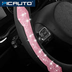 PIC AUTO Steering Wheel Cover, Hot Pink Sparkly Crystal Bling Glitter with Leather, Universal Fit 14.5"-15.5" Car Steering Wh