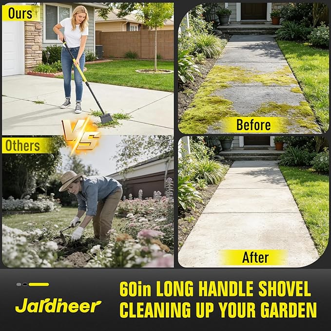 Jardineer Garden Flat Shovel Heavy Duty, Multifunctional Garden Cleaning Shovels for Lawn Edging,Sidewalk Weeding, Floor Scraper Long Handle, Metal Snow Shovel,Ice Scraper for Driveway (60")