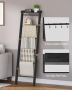 Hzuaneri Blanket Ladder Shelf, Decorative Quilt Rack, 7-Tier Farmhouse Ladder Holder Organizer with 4 Removable Hooks 7.9" D 