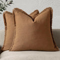 Foindtower Set of 2 Decorative Linen Fringe Throw Pillow Covers Boho Farmhouse Cushion Cover with Tassels Soft Accent Pillowc