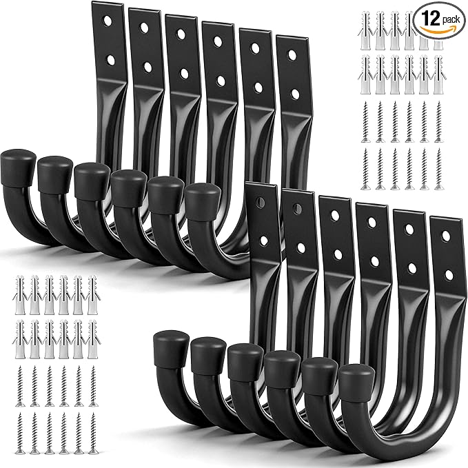 Heavy Duty Garage Storage Hooks, 12-piece Bike Hooks for Garage Wall, Utility Garage Hooks, Wall Mount J Hook for Hanging, La