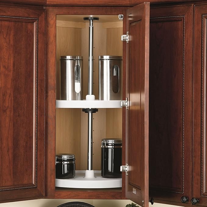 Rev-A-Shelf 2 Tier Full-Circle Lazy Susan for Corner Wall Cabinets Plastic 20" Double Shelf Swivel Kitchen Spice/Can Organize