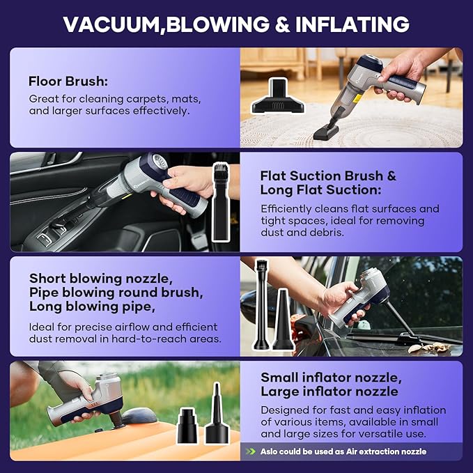 Mini Vacuum Cleaner, 3 in 1 Car Vacuum Cleaner High Power, 15000PA Powerful Suction, Air Duster, 7500mAh, Dual Filter,Adjusta