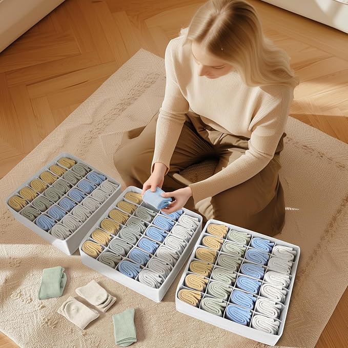Joyoldelf Sock Drawer Organizer Divider Underwear Organizer 24-cell Fabric Dresser Drawer Organizers Storage Boxes for Socks 
