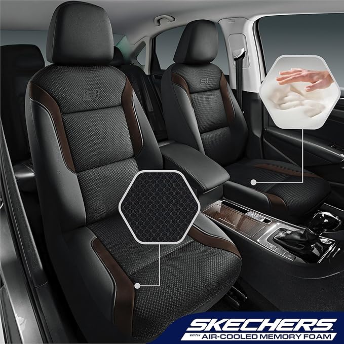 Skechers Memory Foam Car Seat Covers, Air Cool Mesh Thick Seat Covers, Car Seat Full Sets Airbag Compatible, Automotive Comfo
