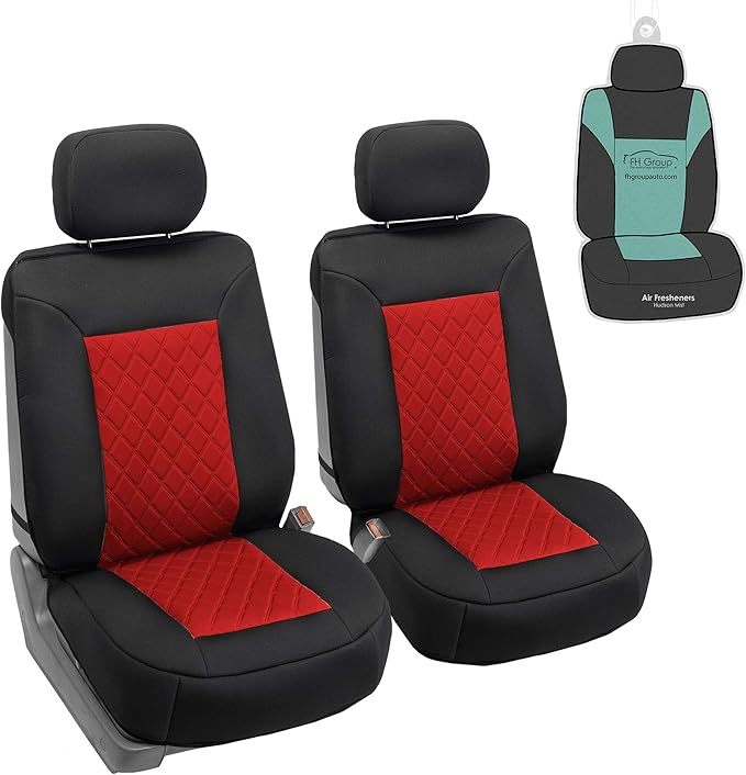 FH Group Car Seat Cover Cushion - 2 Pack Seat Covers for Cars Trucks SUV, Red Black Neosupreme Car Seat Cushions, Waterproof 
