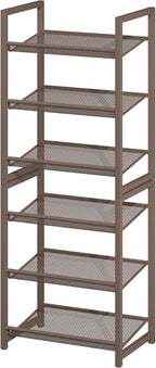 6 Tier Shoe Rack, Stackable Shoe Storage with Mesh Shelves, Holds 12-15 Pairs, Metal Shoe Organizer for Entryway Closet Garag