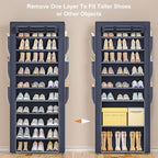 OYREL Shoes Rack 10 Tier Tall Shoe Rack with Storage Pockets, Fabric Covered Shoe Racks,Metal Shoes Rack Organizer for Closet