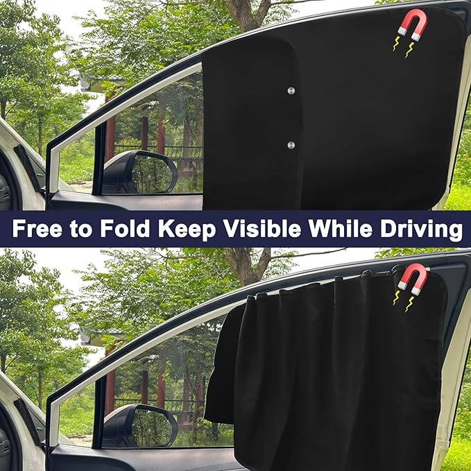 Ovege Car Window Shades Magnetic - Side Window Sun Shade Car Curtain Suedette UV Protection Privacy Baby Suction Magnetic －Front&Back 4pcs