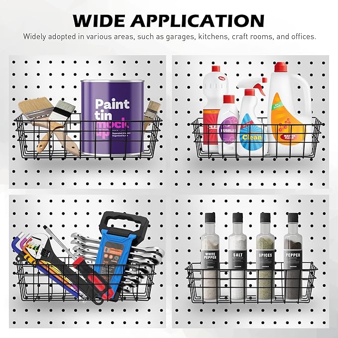5-Piece Pegboard Baskets Set - Heavy Duty Peg Board Organizer Accessories Bin Set, Premium Black Metal Wire Baskets Tool Shel