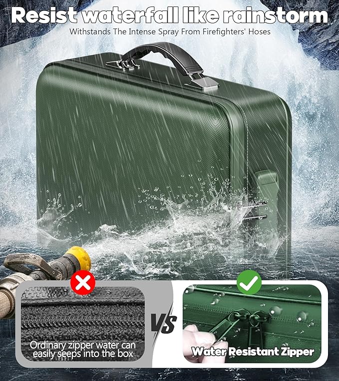 Fireproof Document Box, Hard Case Highly Flame-Resistant Fire Proof Waterproof File Organizer with Lock, Portable Fire Safe f