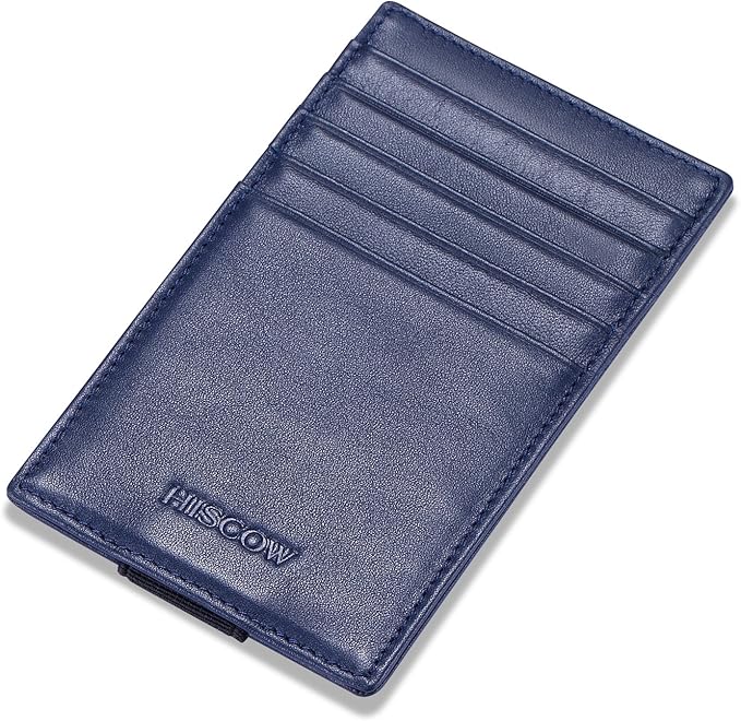 HISCOW Car Sun Visor Card Holder with Elastic Band Fastener - Italian Calfskin (Dark Blue)