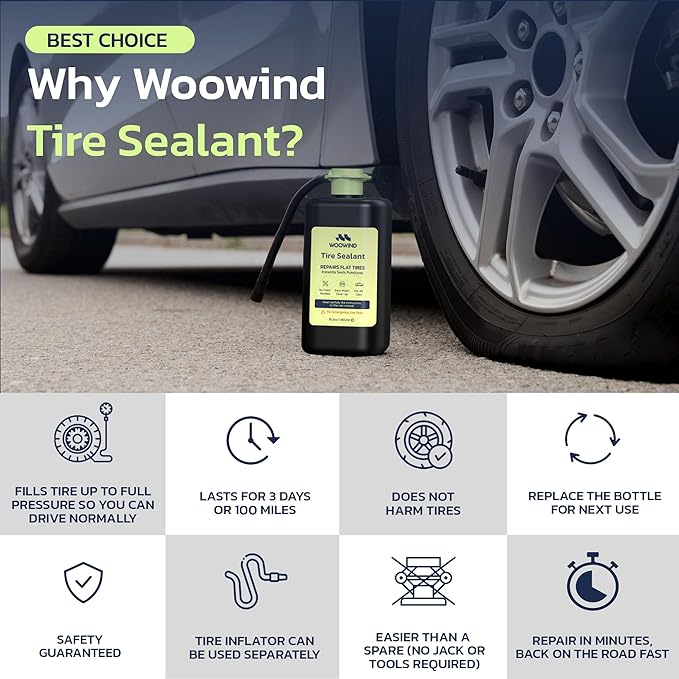 Tire Inflator Portable Air Compressor for Car, Bike, Motorcycle, SUV, Offroad & Truck - Fast Car Pump, 150 PSI, Cordless 12V DC, LED Display Emergency Light by Woowind (LP1+Tire seanlant)
