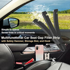 Car Seat Gap Filler Organizer 2 Pack with Hook & Emergency Window Breaker, 3-in-1 Safety Seat Gap Filler Prevents Phone Keys from Falling, Dual Storage, Includes 2 Sunglass Holders (Black)