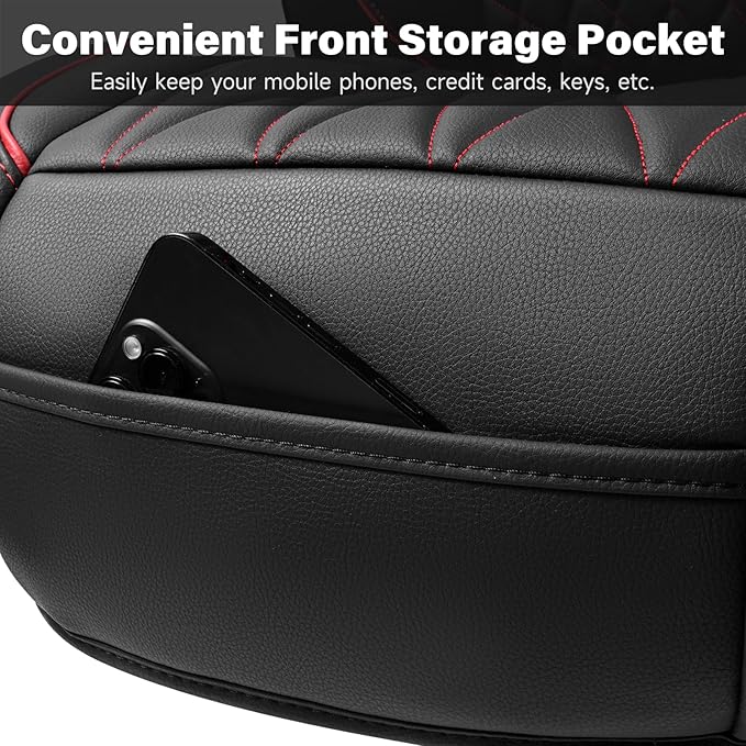 CAR PASS Luxury PU Leather Two Front Car Seat Covers, Waterproof Seat Covers Compatible with Front Seat Armrests, Airbag Comp
