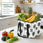 Summer Palm Trees Reusable Grocery Bags Large Shopping Tote Bag with Reinforced Bottom Board, Water Resistant Foldable Storag