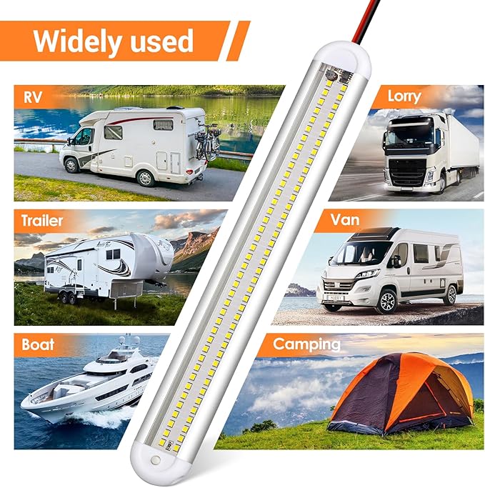 CT CAPETRONIX 12v Led Light Bar Strip, 80leds 1200LM 6.5W DC 12 Volt Led Strip Lights Fixtures with Switch, Enclosed Trailer Lights for RV Interior, Van, Truck Lorry, Camper, Boat, Caravan (2Pcs)